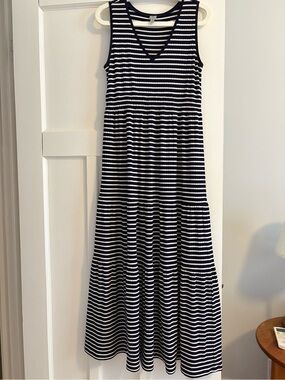 Sleeveless Navy & White Striped Maxi Dress